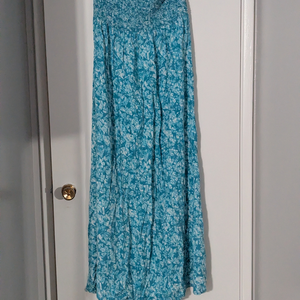Floral Blue Maxi Dress, Large, No Sleeves
